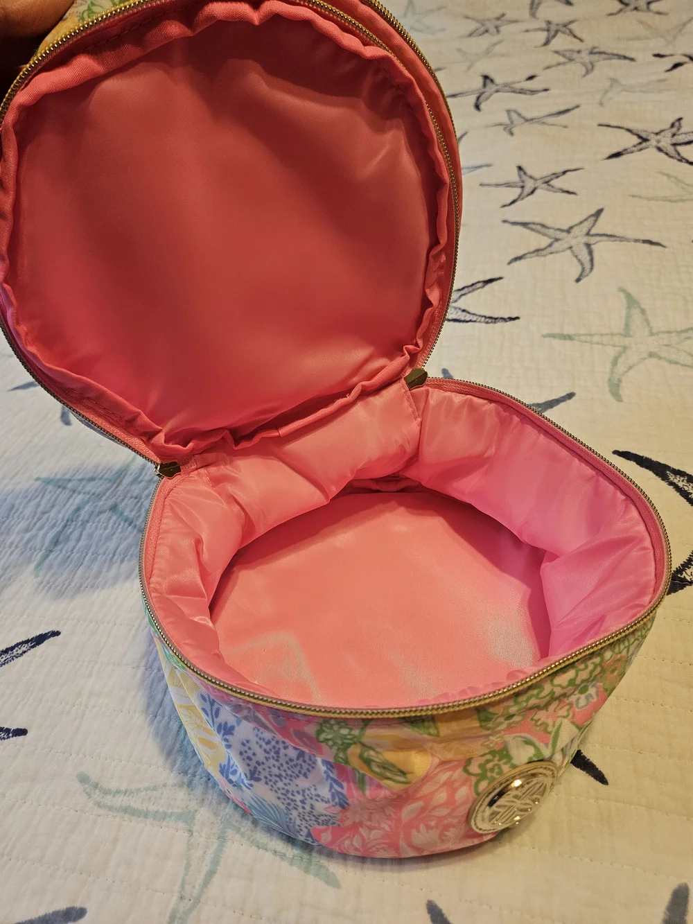 Lilly Pulitzer Pastel Pink & Green Floral Cosmetic Case with Gold Accents